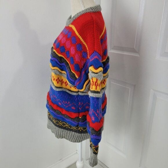 Vintage Wool Sweater Womens Large Striped Knitted By Hand Cosby Crescendo 90s - Picture 7 of 16